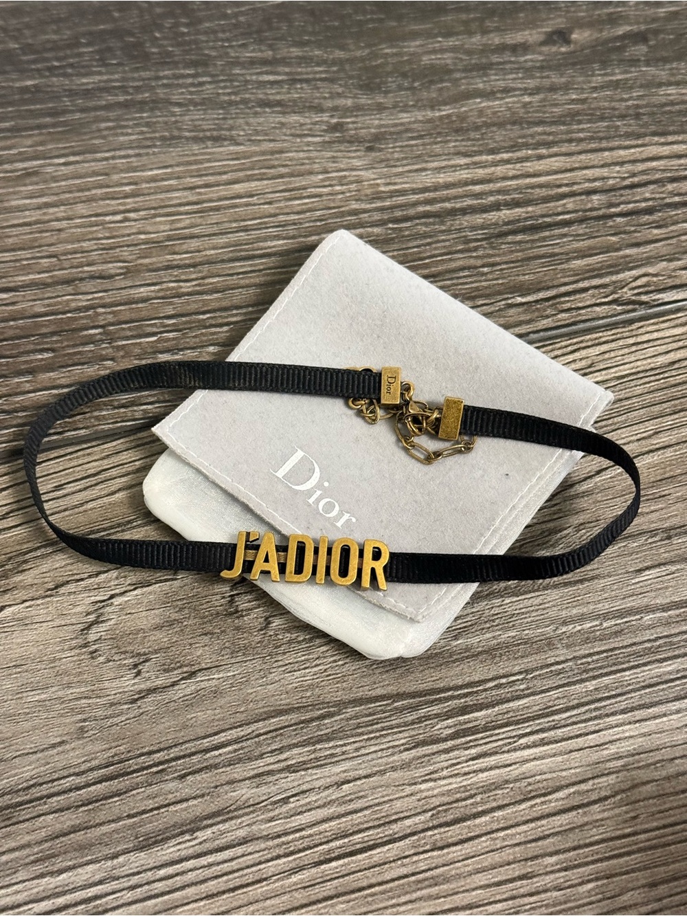 DIOR Grosgrain Ribbon Gold J'Adior Logo Choker Necklace Black
